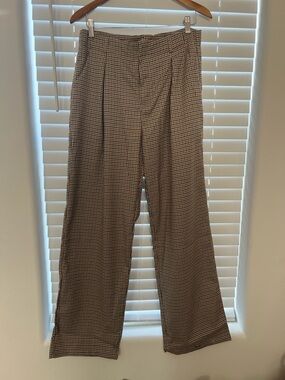 Cider Brown & Black Houndstooth Checkered Wide-Leg Trousers XL